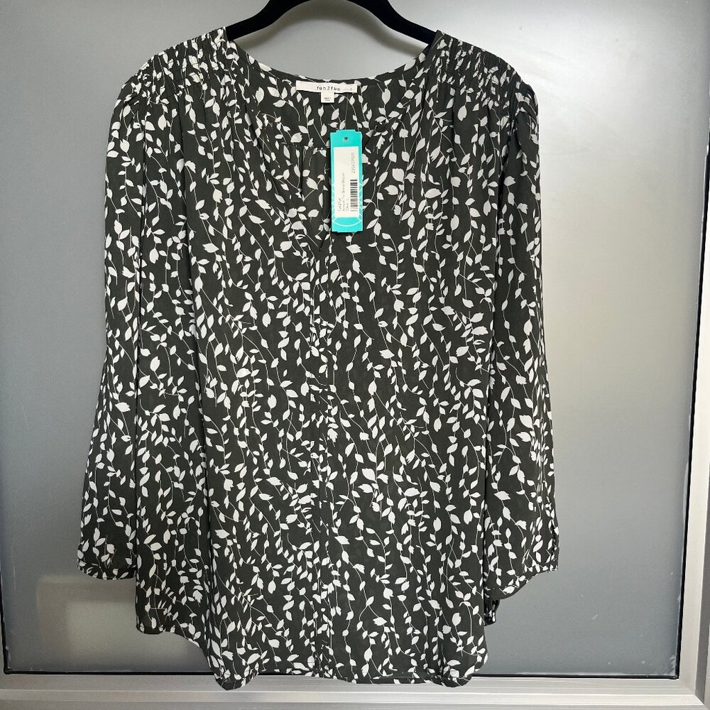fun2fun forest green leafy blouse NEW WITH TAGS
